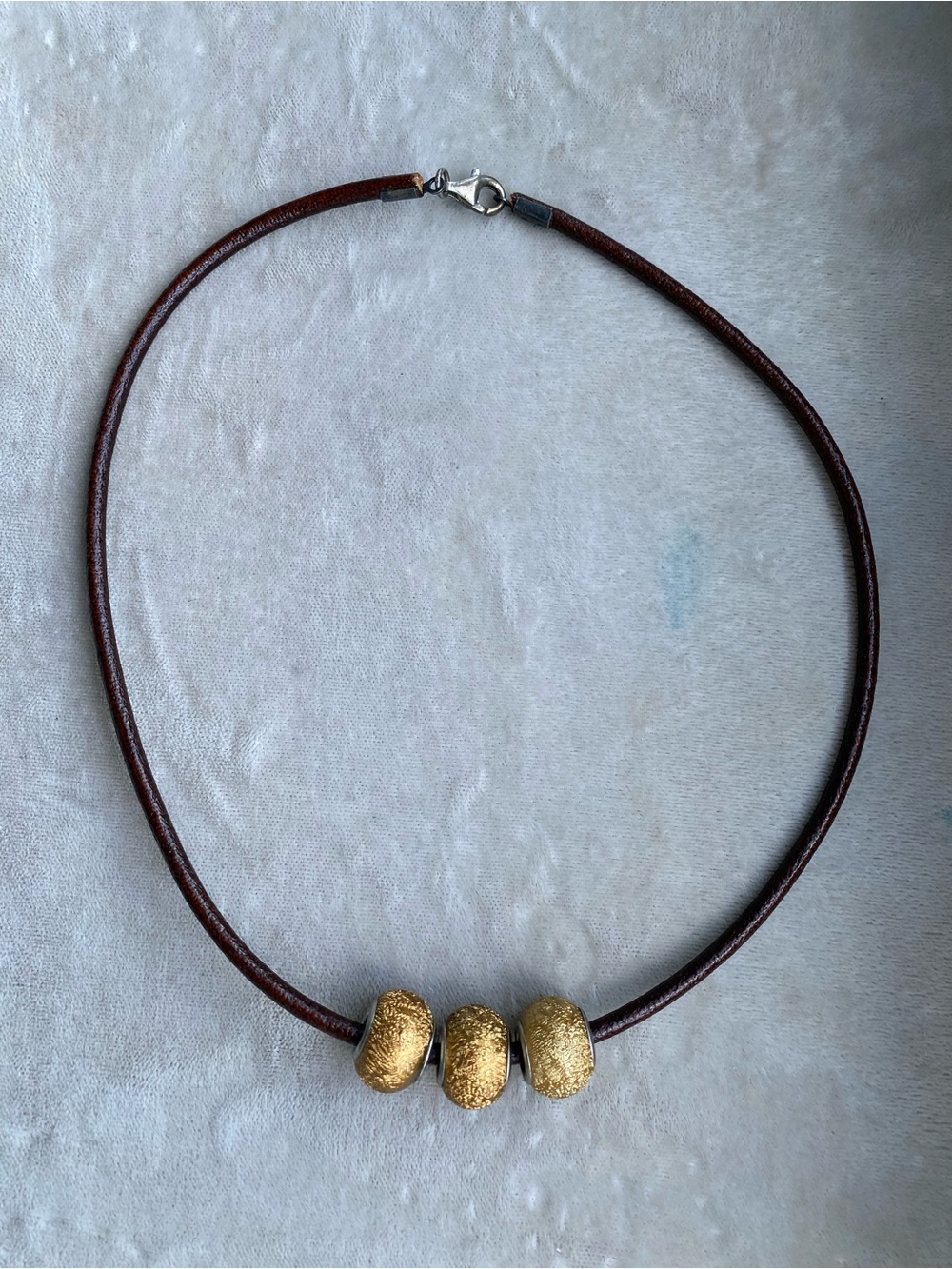 Brown Leather choker  with Gold Bead Accents